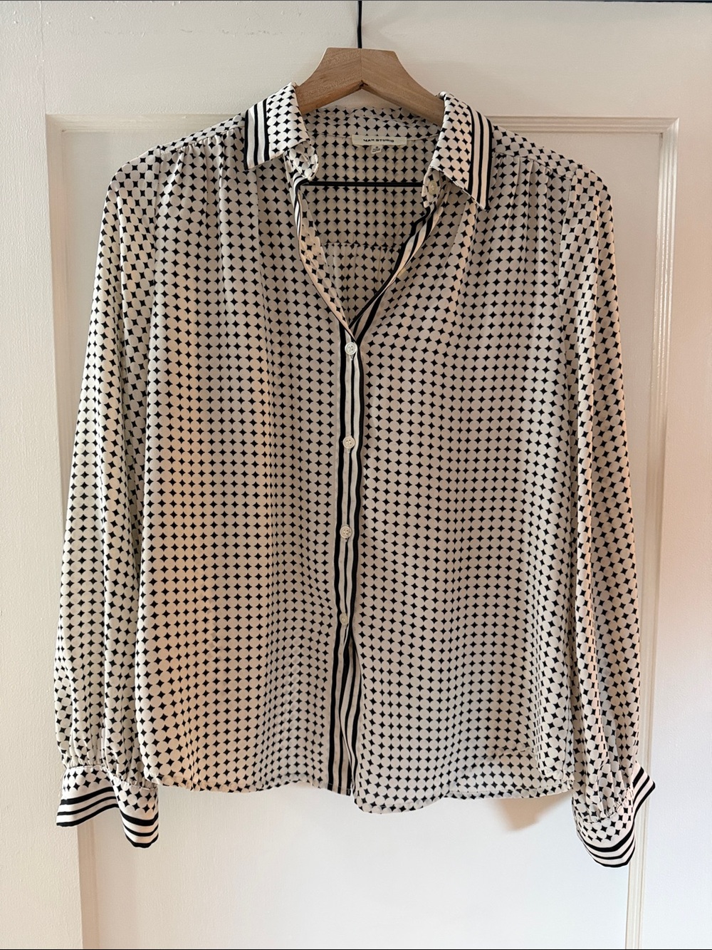 Max Studio Black & White Satin Button-Down Shirt